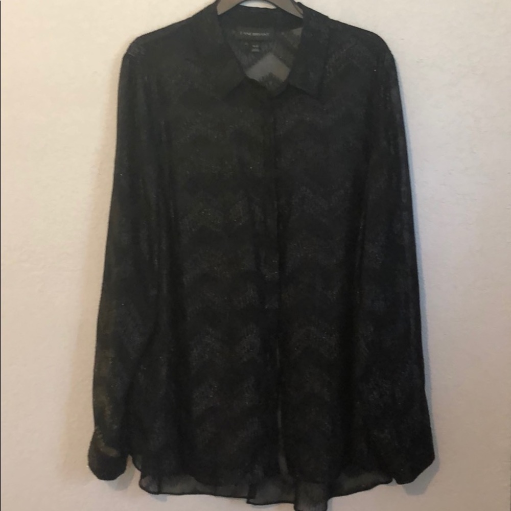 Black long sleeve sheer top with shimmery chevron